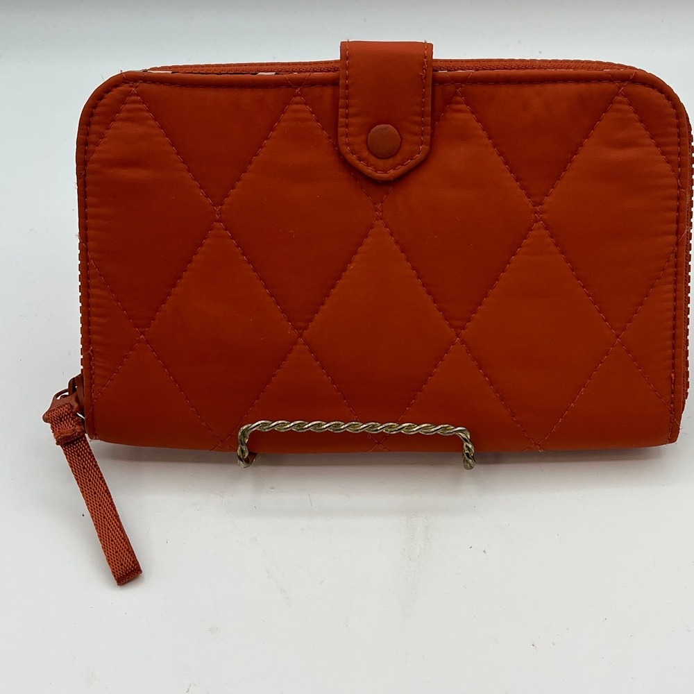 Vera Bradley Quilted Orange Floral‎ Wallet Wristlet Snap Button Zip Around